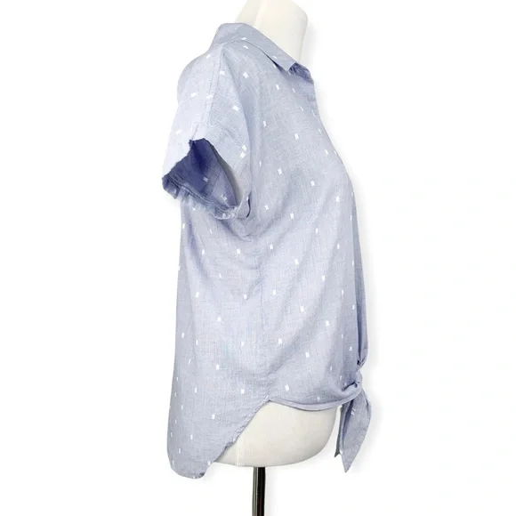 Anthropologie Cloth and Stone Clip Dot Button Down Short Sleeve Tie Front Top - Picture 4 of 10